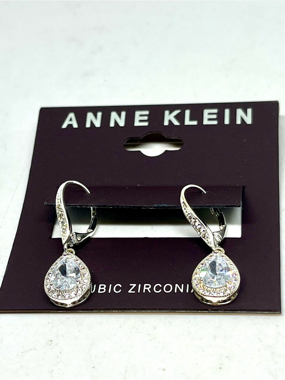 Anne Klein Silver Teardrop Cubic Zirconia Dangle Earrings